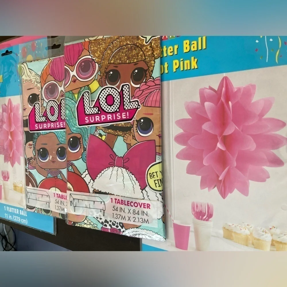 Bundle LOL party table covers and Pompom decorations birthday party celebration